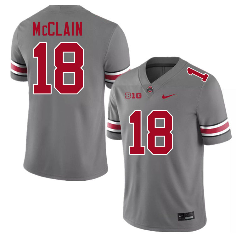 #18 Jaylen McClain Ohio State Buckeyes Jersey College Football Uniforms-Grey #18 Jaylen McClain Ohio State Buckeyes Jersey College Football Uniforms-Grey